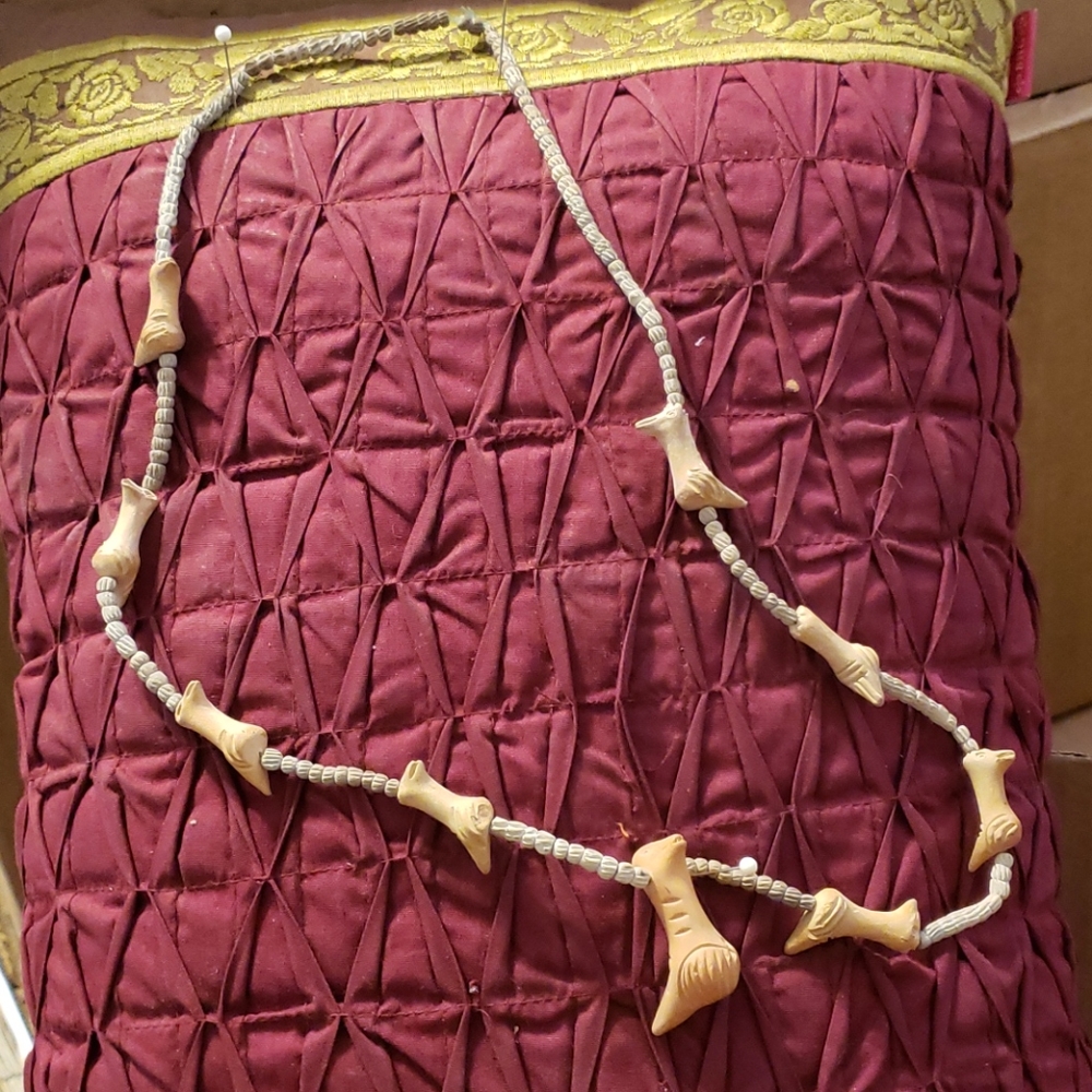 Clay bead and bird necklace